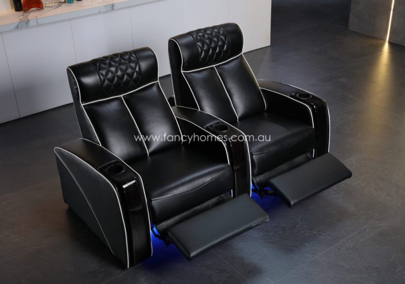 Fancy Homes Bottega Home Theatre Recliner Leather Sofa Row of Two with Electric Recliner and Ambient Led Light