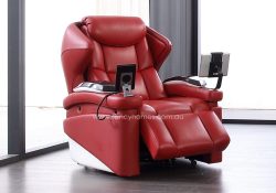 Fancy Homes Boxter Home Theatre Recliner Leather Sofa Customisable Recliners Red and White