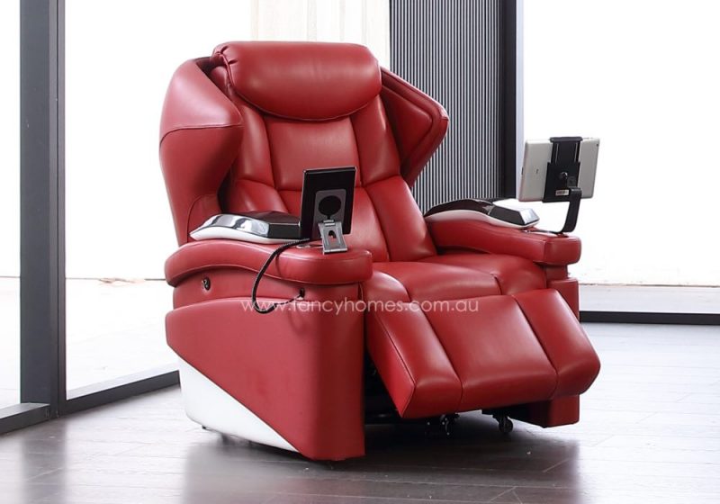 Fancy Homes Boxter Home Theatre Recliner Leather Sofa Customisable Recliners Red and White