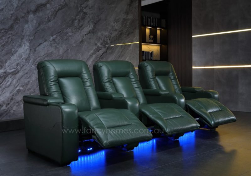 Fancy Homes Carrano Customisable Home Theatre Recliner Leather Sofa One Seat Power Recliners With Ambient Light