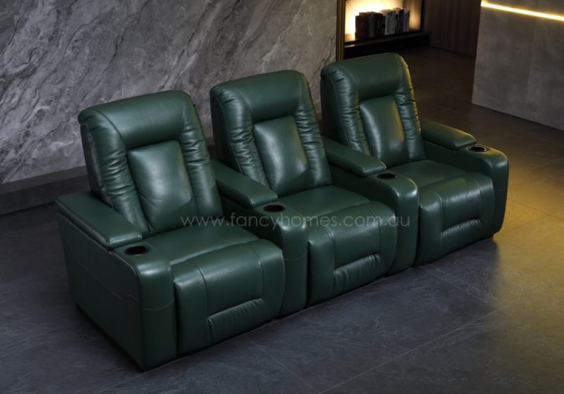 Fancy Homes Carrano Customisable Home Theatre Recliner Leather Sofa Three Seats
