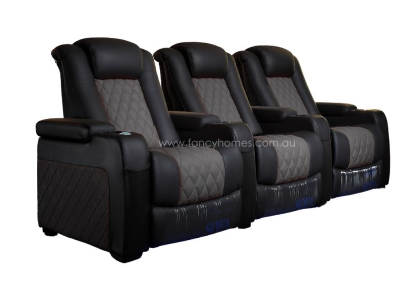 Fancy Homes Declan Home Theatre Recliner Leather Sofa Feature Electric Recliner German Engineered Motorise System Customisable in Two tone Colour