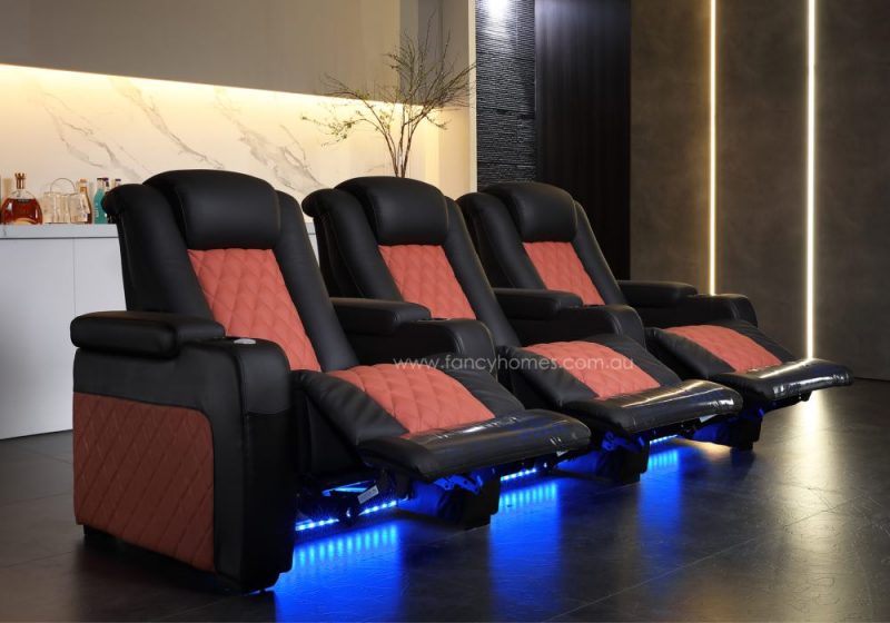 Fancy Homes Declan Home Theatre Recliner Leather Sofa Feature Electric Recliner German Engineered Motorise System with Ambient Light