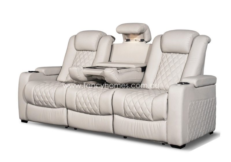 Fancy Homes Declan Home Theatre Recliner Leather Sofa Three Seat Dropdown Table With Reading Light