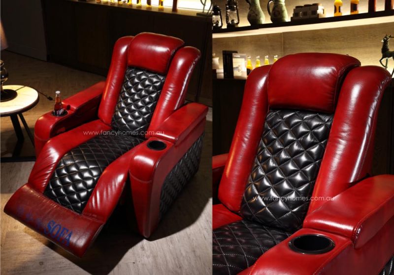 Fancy Homes Declan Home Theatre Recliner Leather Sofa Feature Electric Recliner German Engineered Motorise System
