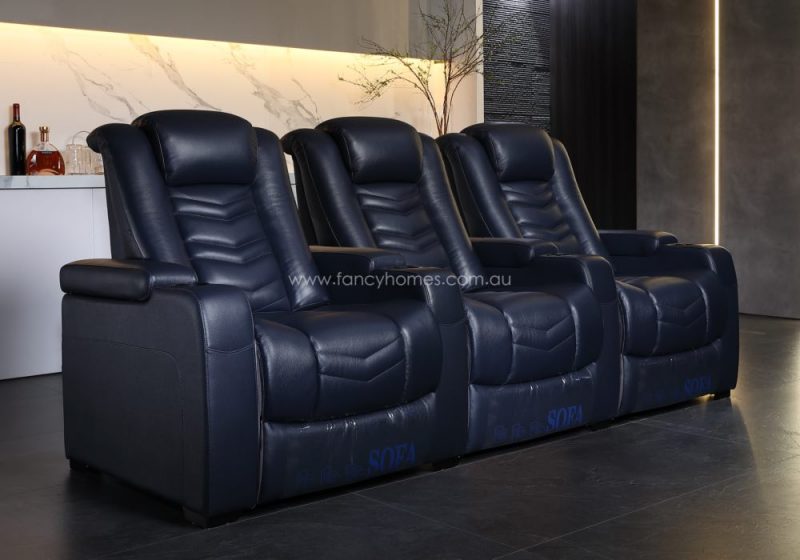 Fancy Homes Lennox Home Theatre Recliner Leather Sofa Three Seat