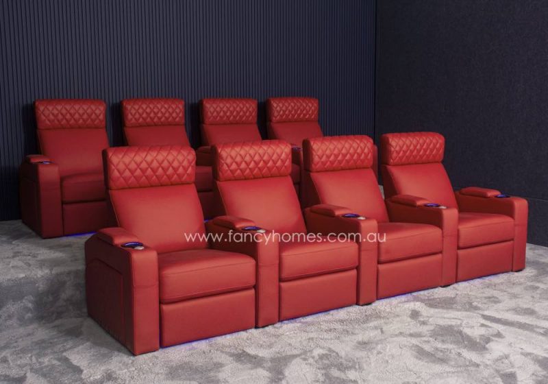 Fancy Homes Newman Customisable Home Theatre Recliner Leather Sofa Two Rows Eight Seat