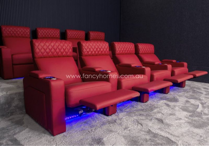 Fancy Homes Newman Customisable Home Theatre Recliner Leather Sofa Two Rows Eight Seat With LED Light