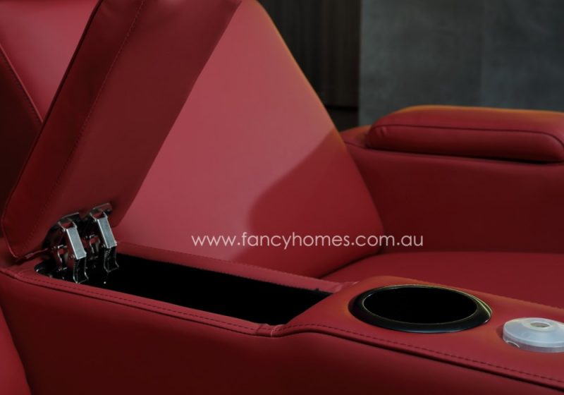 Fancy Homes Newman Customisable Home Theatre Recliner Leather Sofa Red Colour Two Seat With Storage and Cup Holder