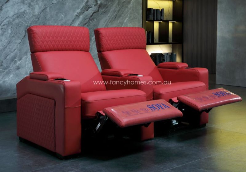 Fancy Homes Newman Customisable Home Theatre Recliner Leather Sofa Red Colour Two Seat With Electric Recliner