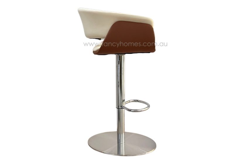 Fancy Homes Oakley Bar Stool is Customisable in Seat and Base Colour. Fancy Homes Oakley Bar Stool in Cream and Tan with Silver Base Side