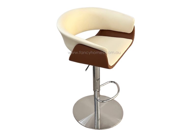 Fancy Homes Oakley Bar Stool is Customisable in Seat and Base Colour. Fancy Homes Oakley Bar Stool in Cream and Tan with Silver Base