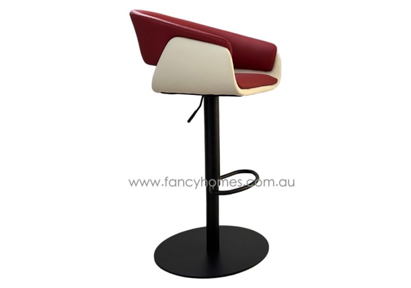 Fancy Homes Oakley Bar Stool is Customisable in Seat and Base Colour. Fancy Homes Oakley Bar Stool in Red and Cream with Black Base Side