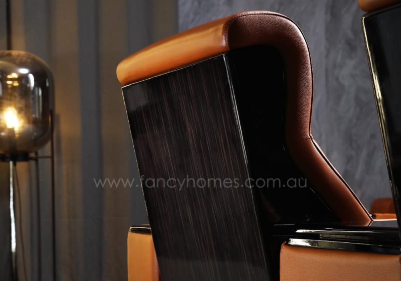 Fancy Homes Raffaele Home Theatre Recliner Leather Sofa Back Piano Lacquered Wood Finish