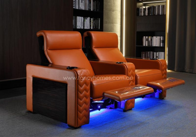 Raffaele Home Theatre Recliner Leather Sofa Two Seat Power Recliner Ambient Light