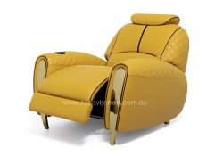 Fancy Homes Revelto Home Theatre Recliner Leather Sofa Mustard and Gold Power Recliner