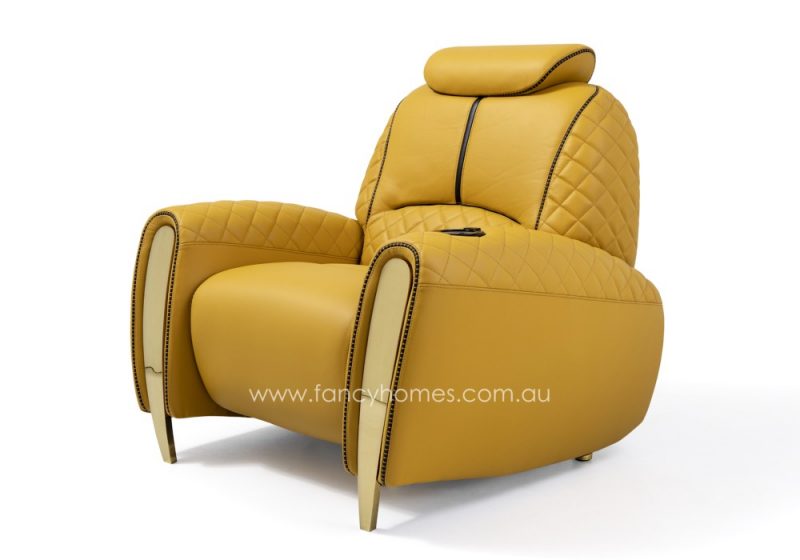 Fancy Homes Revelto Home Theatre Recliner Leather Sofa Mustard and Gold Side