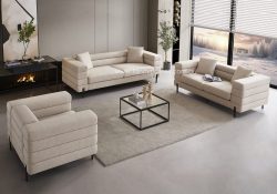 Fancy Homes Abigail Lounges Suites Fabric Sofa Chenille Fabric Champagne Colour. Customisable in Configurations and Fabric Also Available in Boucle Fabric