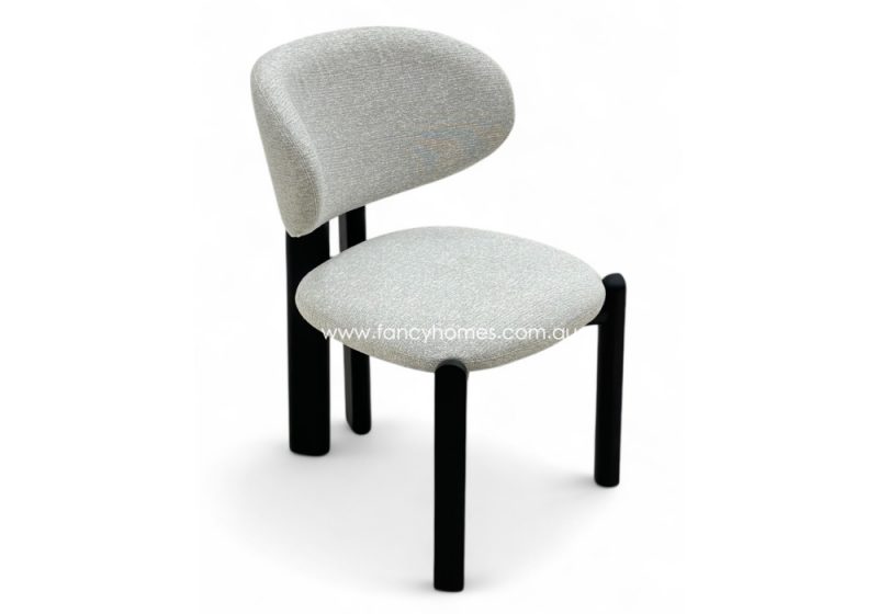 Fancy Homes Alessia Designer Dining Chair Black Wood Legs Featuring Solid Ashwood Legs and Commercial Grade Premium Fabric Woven Boucle and Suede Like Fabric. Fully Customisable in Colour and Texture. Picture Features Alessia Dining Chair Black Wood Legs from the Top