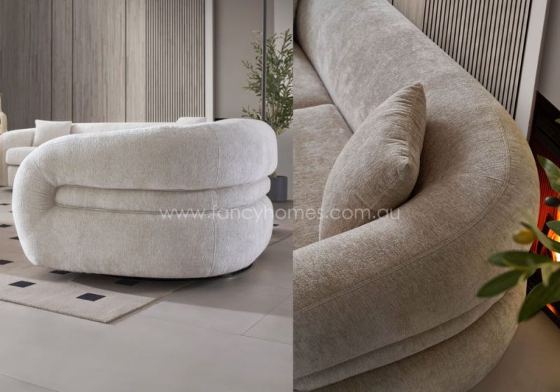 Fancy Homes Cloudline Lounges Suites Fabric Sofa Chenille Fabric White and Champagne Colour. Customisable in Configurations and Fabric Also Available in Boucle Fabric