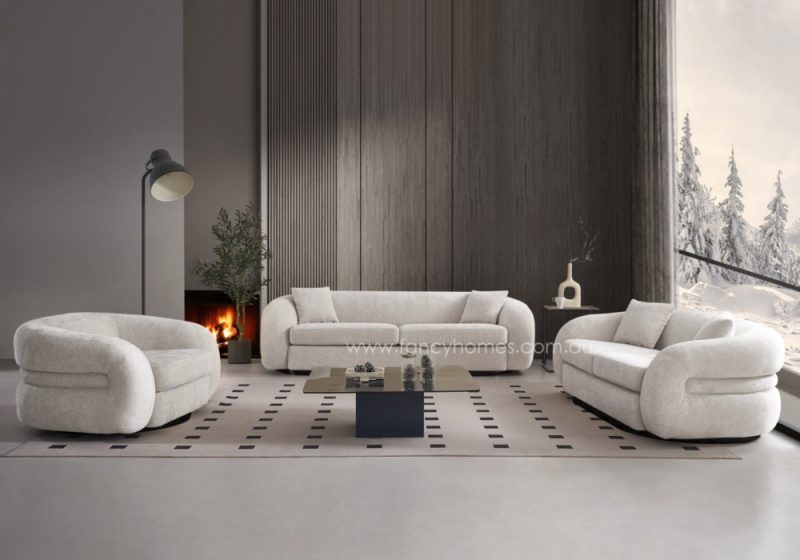 Fancy Homes Cloudline Lounges Suites Fabric Sofa Chenille Fabric White Colour Front. Customisable in Configurations and Fabric Also Available in Boucle Fabric