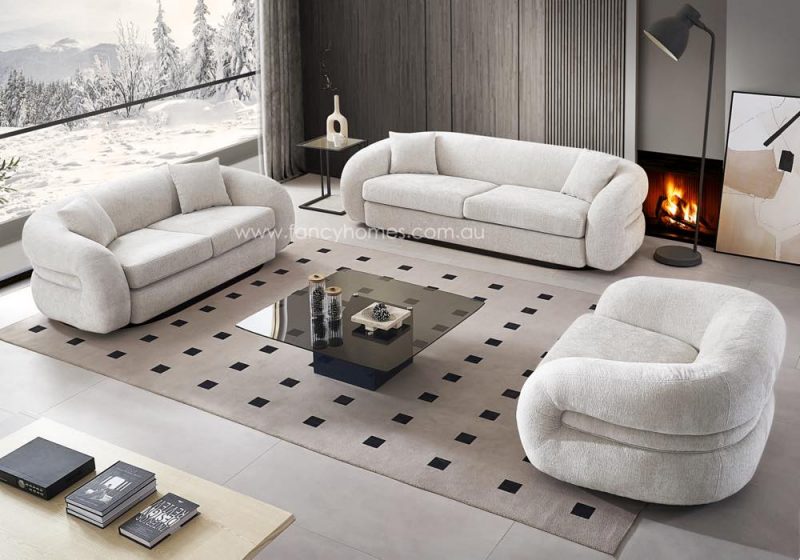 Fancy Homes Cloudline Lounges Suites Fabric Sofa Chenille Fabric White Colour. Customisable in Configurations and Fabric Also Available in Boucle Fabric