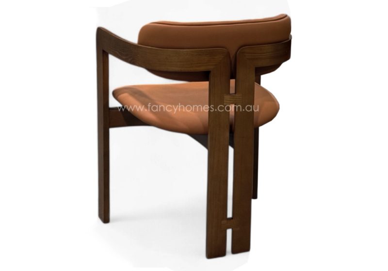 Fancy Homes Evangeline Designer Dining Chair Ashwood Legs Brown Colour Brown Wood Decor at the Back Fully Customisable in Fabric or Microfibre Leather