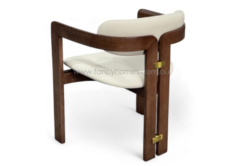 Fancy Homes Evangeline Designer Dining Chair Ashwood Legs Brown Colour Gold Metal Decor at the Back Fully Customisable in Fabric or Microfibre Leather