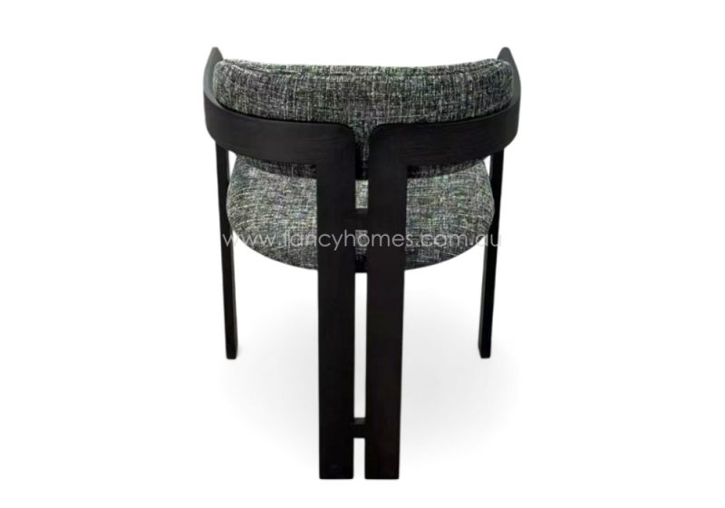 Fancy Homes Evangeline Designer Customisable Dining Chairs Black Wood Legs with Wood Back Decorations. Product Picture from Back