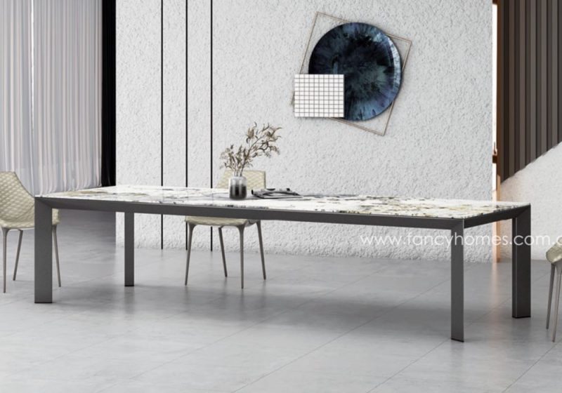 Fancy Homes Linea Sintered Stone Top Dining Table Front 300cm Sintered Stone Dining Table Featuring Straight Four Leg Design
