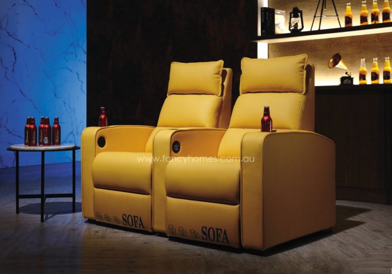 Fancy Homes Customisable Logan Home Theatre Recliner Leather Sofa Two Seat Row of Two
