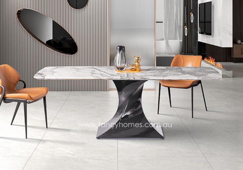 Fancy Homes Riviera Sintered Stone Top Dining Table Dark Grey Base Fibre Glass and Carbon Steel Base