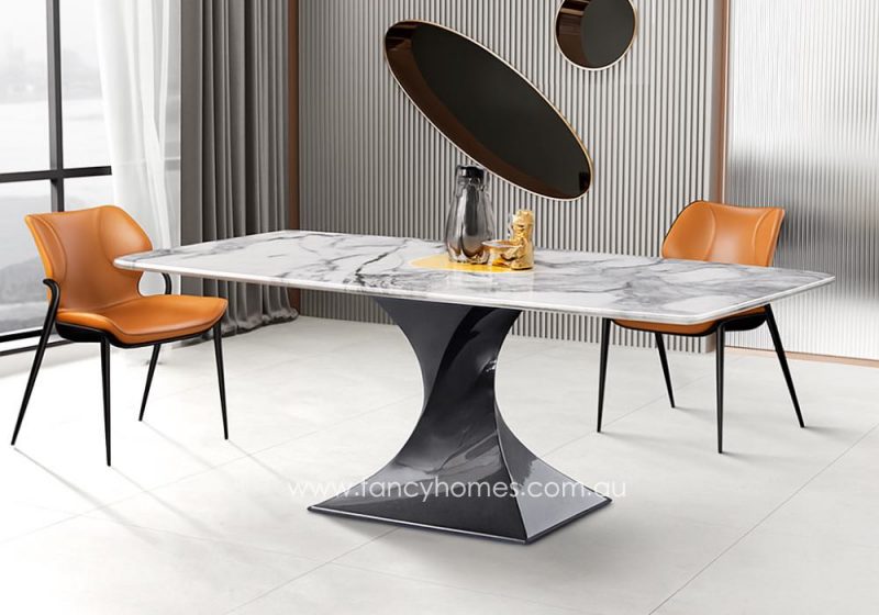 Fancy Homes Riviera Sintered Stone Top Dining Table Dark Grey Base Fibre Glass and Carbon Steel Base