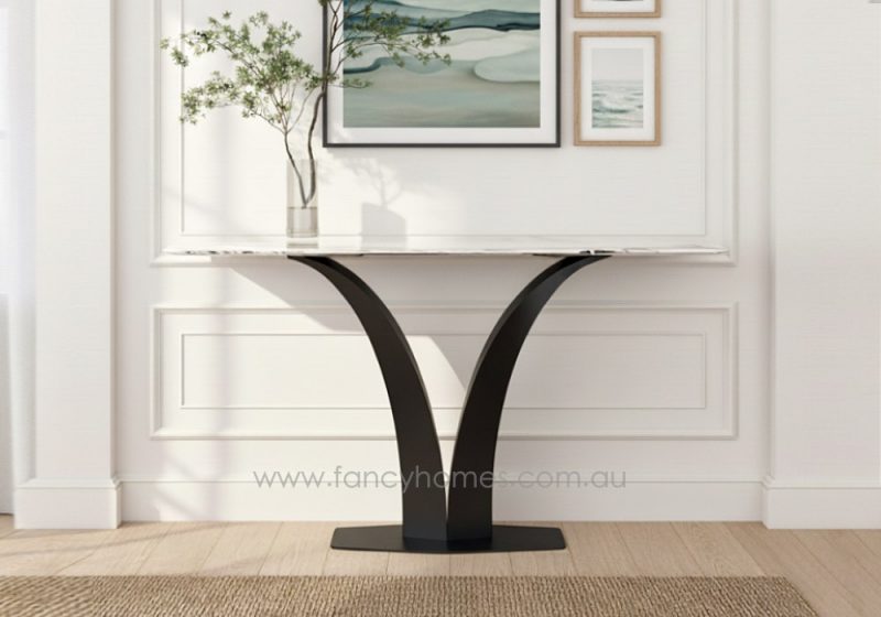 Fancy Homes Rosalind Sintered Stone Top Console Table Black Base Customisable in Sintered Stone Colours and Table Top Shape