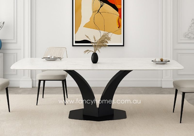 Fancy Homes Rosalind Sintered Stone Top Dining Table Black Base Customisable in Table Top and Base Colour