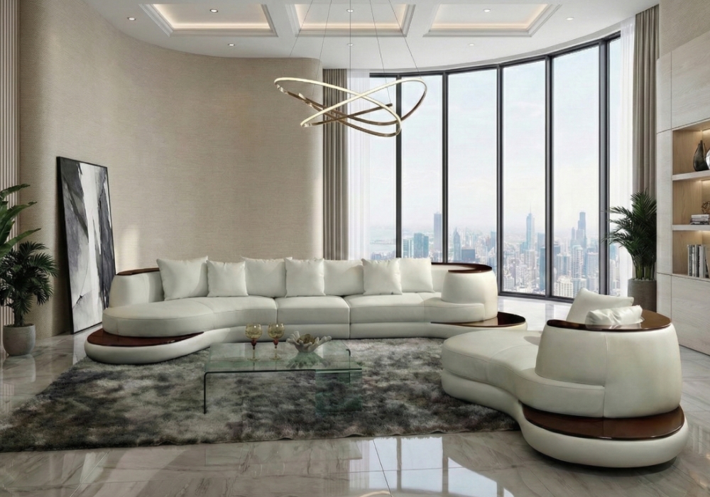 wave wave leather chaise sofa