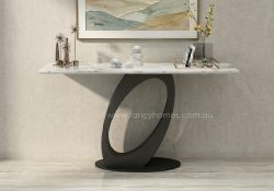 Fancy Homes Cavaro sintered stone console table with sculptural carbon steel base, modern hallway console table matching Cavaro dining and coffee table collection