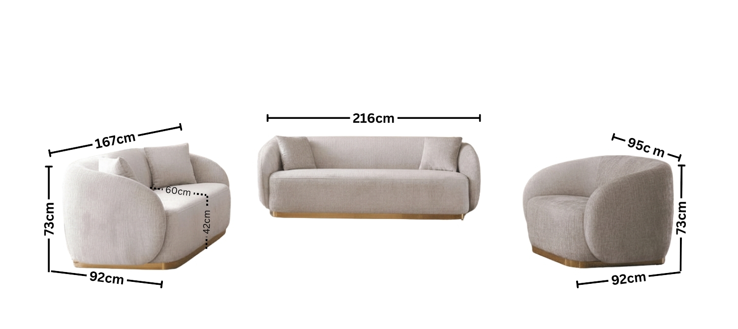 Cloudia Fabric Lounge Suite Dimensions Guide