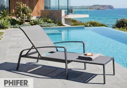 Fancy Homes Higet Extendable Outdoor Sun Lounge Featuring extension features, with phifer commercial grade mesh sling fabric and aluminium frame in grey colour