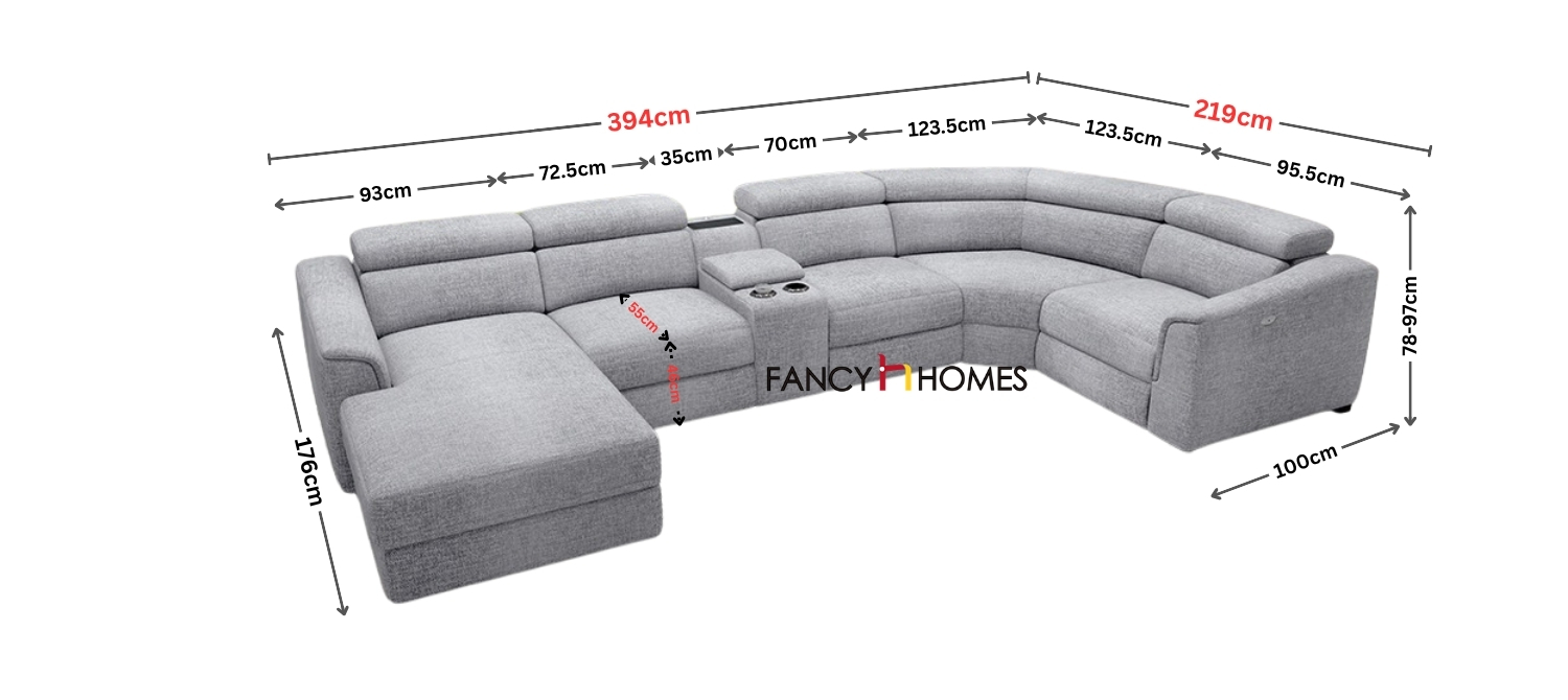 Castor Modular Fabric Sofa with Chaise Dimensions Guide