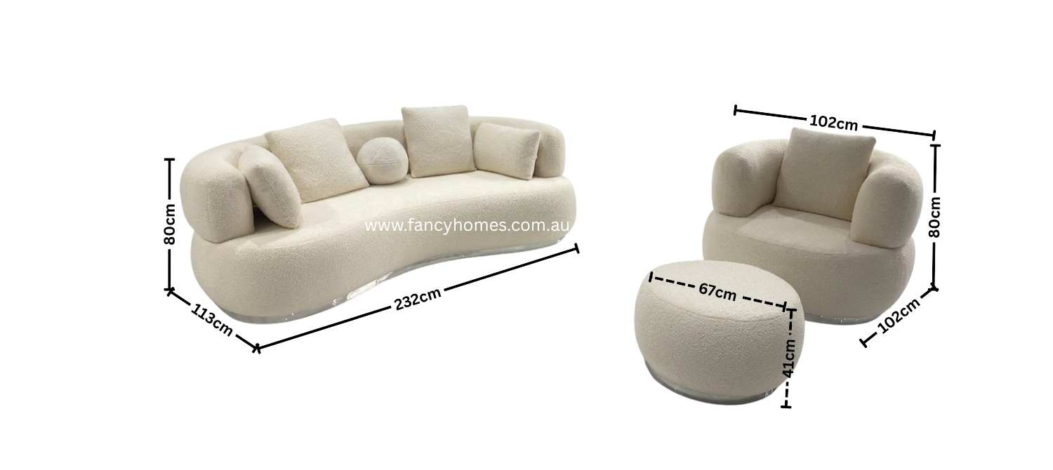 Curvella Curved Fabric Lounge Suite Dimensions