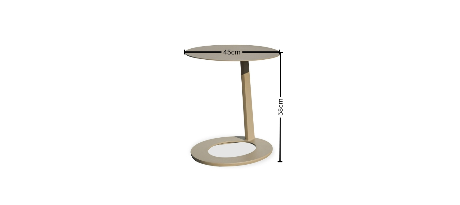 N2372 Aluminum C-Shaped Side Table Dimensions