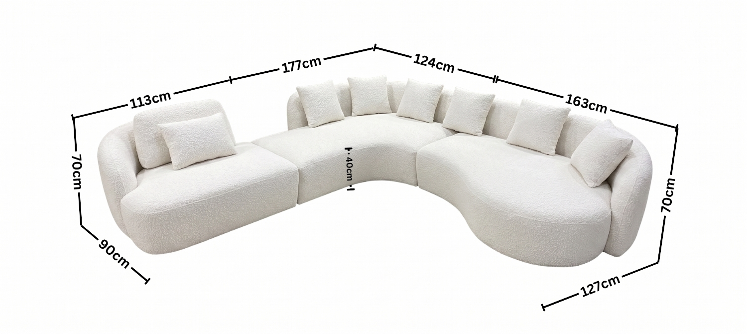 Ondina Sculptural Curved Sofa Dimensions Guide