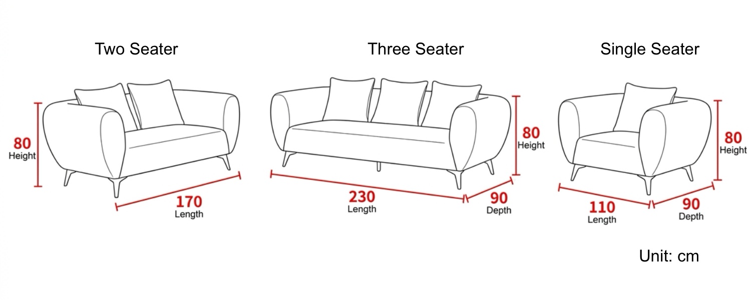 Elara Fabric Lounge Suite Dimensions Guide