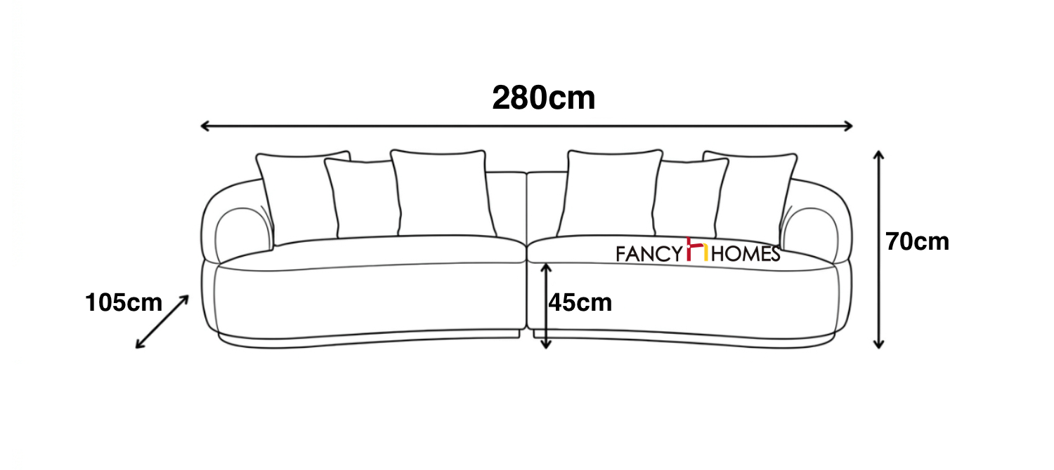 Veloura Curved Fabric Sofa Dimensions Guide
