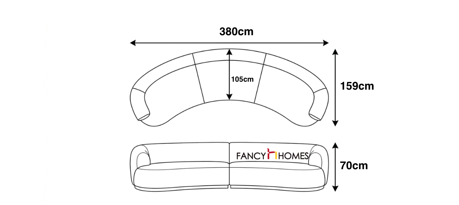 Veloura-b Curved Fabric Sofa Dimensions Guide